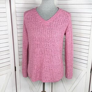 Preswick & Moore Loose Weave V-neck Sweater Rose Pink Small